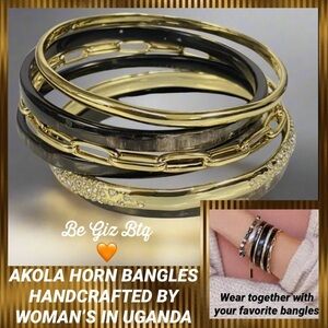 🔥🔥NWT Akola  “UNIQUE” Black 10k Gold Plated 6-Piece Zuri Bangle Bracelet